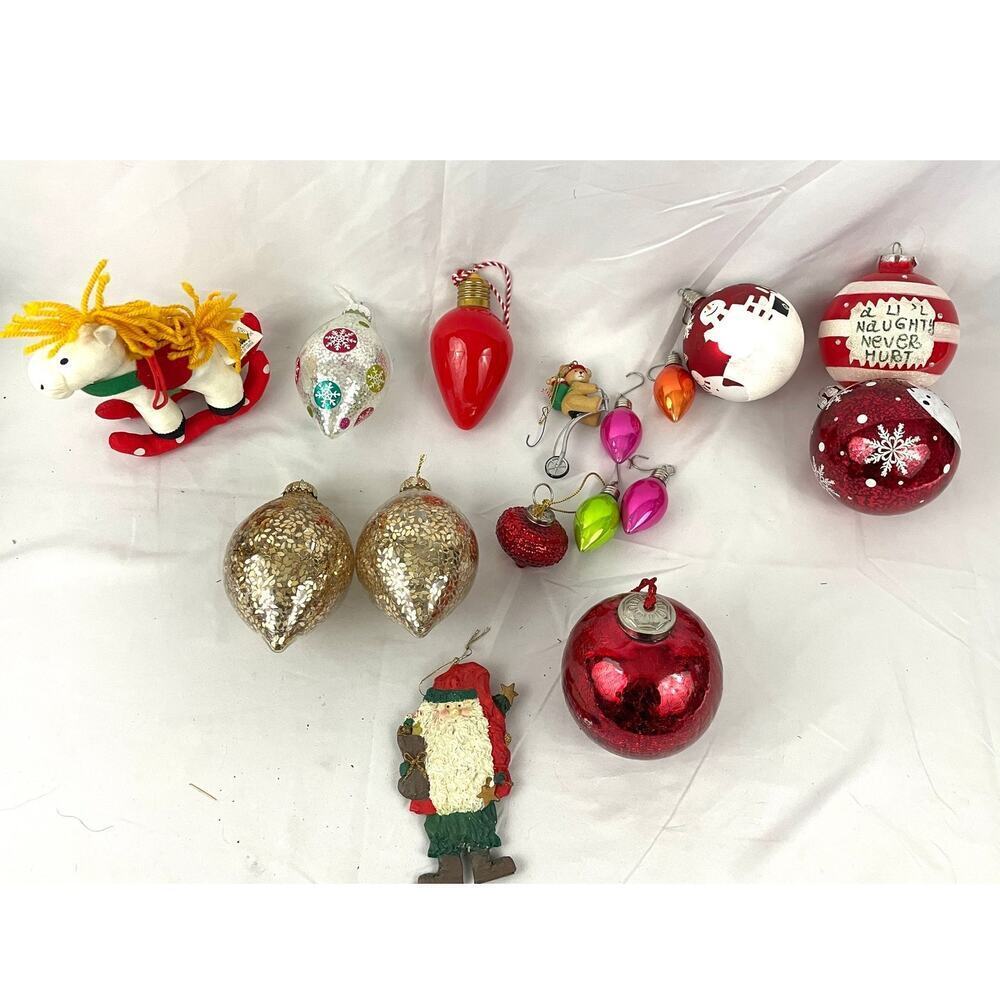 16x VTG Holiday Ornaments Christmas Horse Glitter Glass Bulbs Lot Collectibles